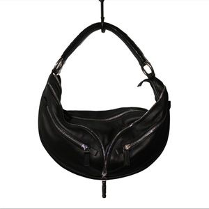 Versace Black Biker Bag with Silver Zipper Details, Vintage & Authentic 🆕